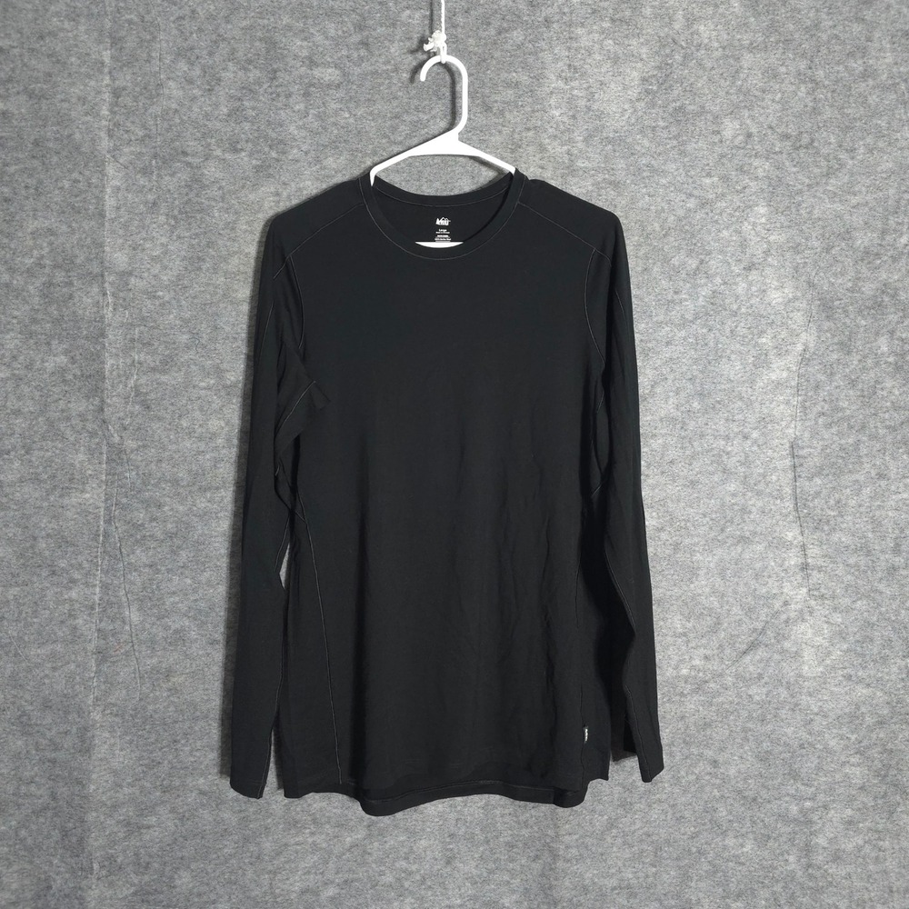 REI Co-op Merino Wool Base Layer Men Large Black Long Sleeve Thermal Crew Top